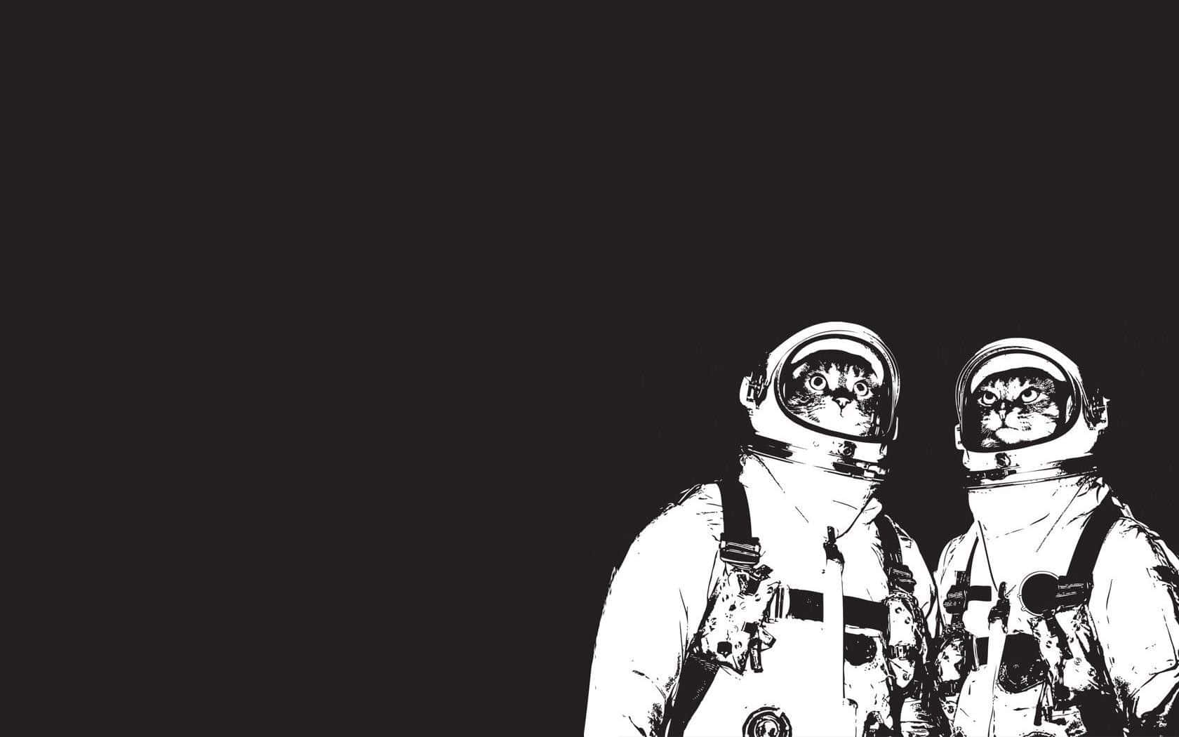 cats in space, astronaut suits, black background, HD Desktop Wallpaper