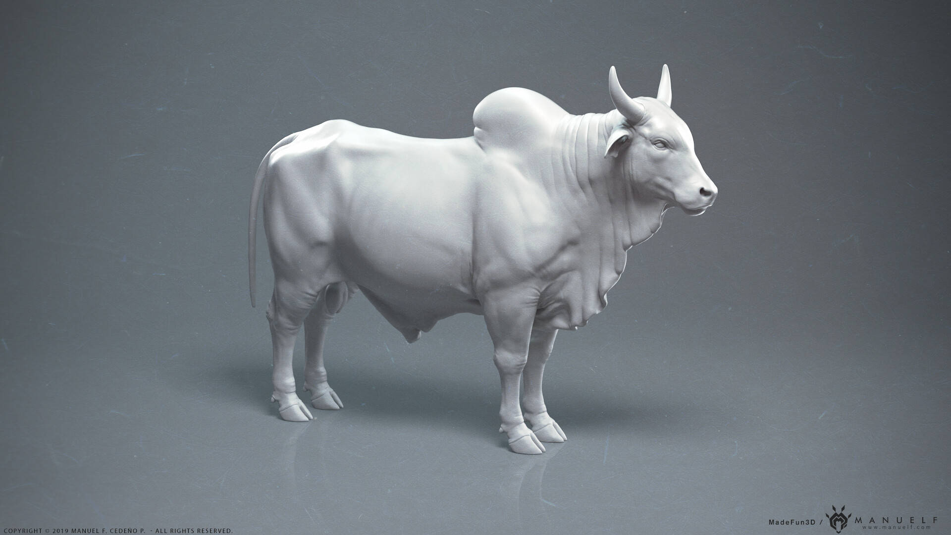 white zebu cattle, 3d-rendered bull statue, profile, Full HD Desktop Wallpaper