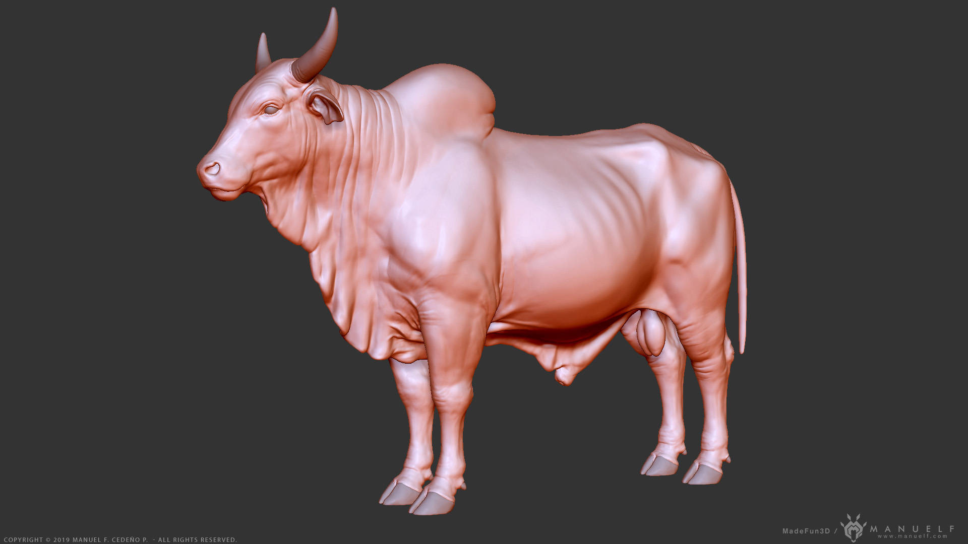 pink zebu cattle, 3d art, muscular build, Full HD Desktop Wallpaper