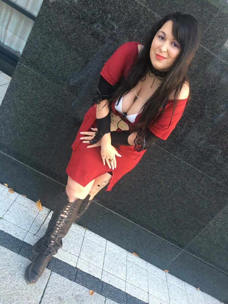 Cattleya Baudelaire, red dress, thigh-high boots, SD Phone Wallpaper