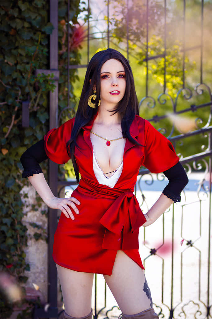 Cattleya Baudelaire, red satin dress, black lace sleeves, SD Phone Wallpaper
