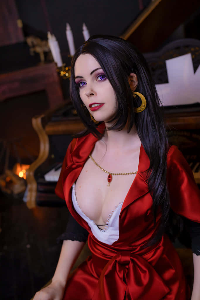 Cattleya Baudelaire, red satin dress, purple eyes, SD Phone Wallpaper
