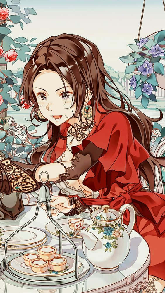 Cattleya Baudelaire, red dress, blooming roses, SD Phone Wallpaper