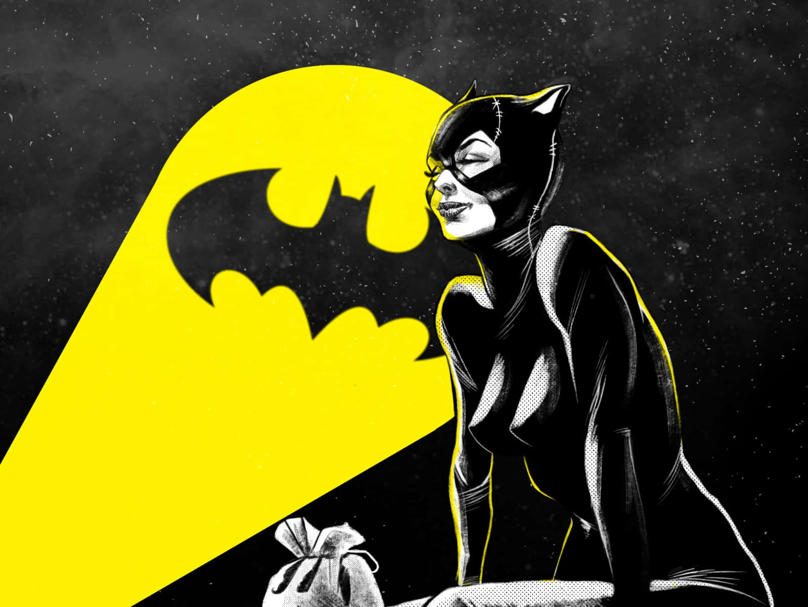 Catwoman, black and yellow, comic art, HD Desktop Wallpaper