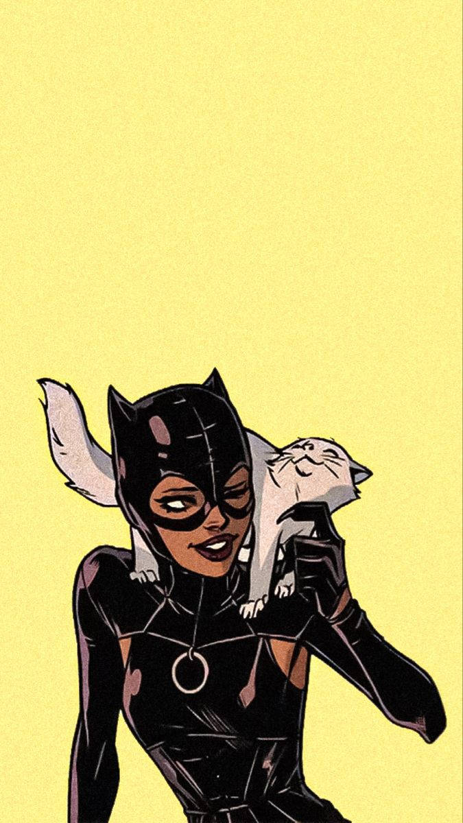 Catwoman, white cat, comic book style, SD Phone Wallpaper