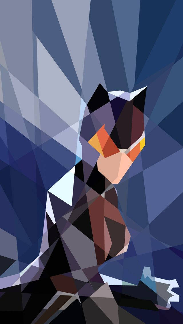 Catwoman, geometric art, orange accents, SD Phone Wallpaper