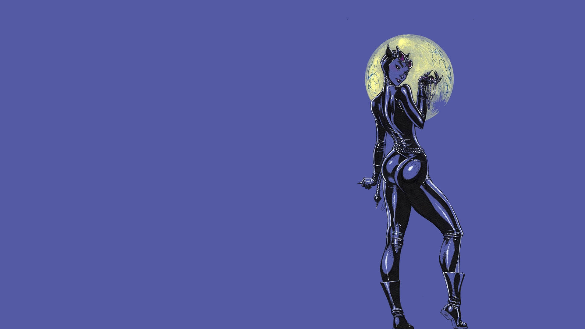Catwoman, black, glowing yellow moon, Full HD Desktop Wallpaper
