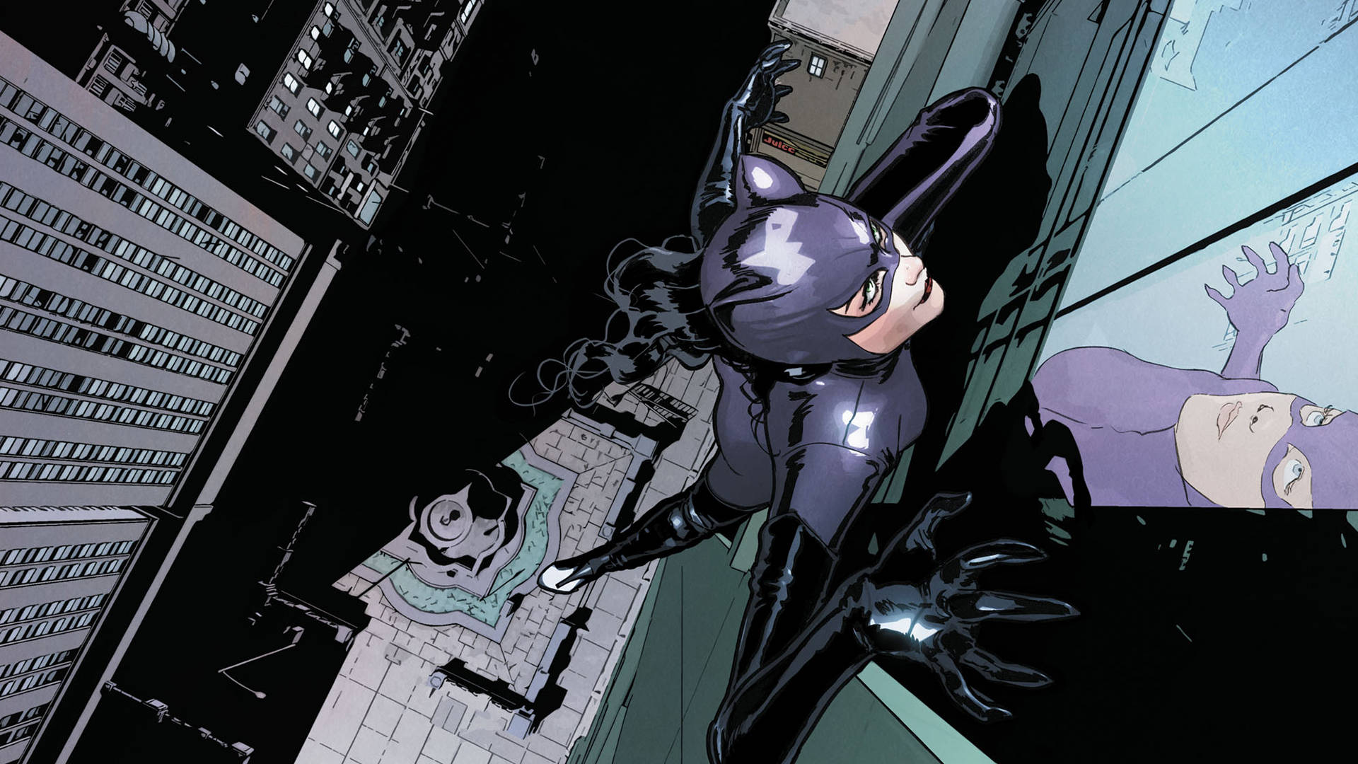 Catwoman, noir cityscape, night, Full HD Desktop Wallpaper