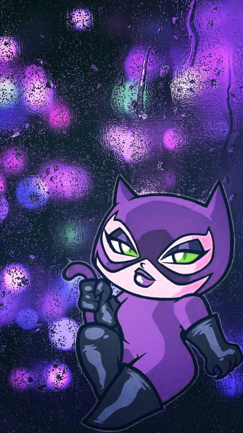 Catwoman, chibi-style, purple, HD Phone Wallpaper