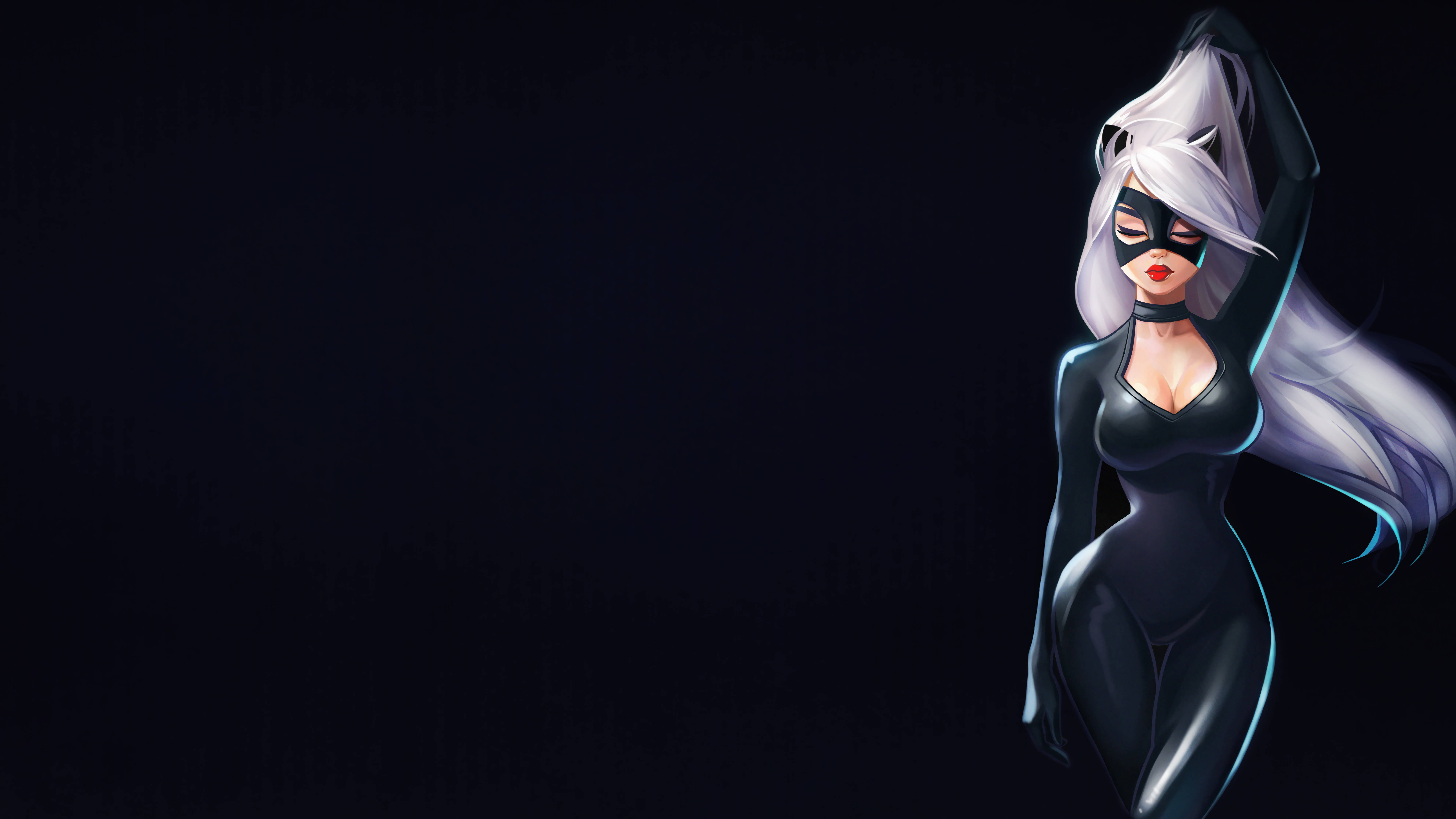 Catwoman, black-suited, white hair, 8K Desktop Wallpaper