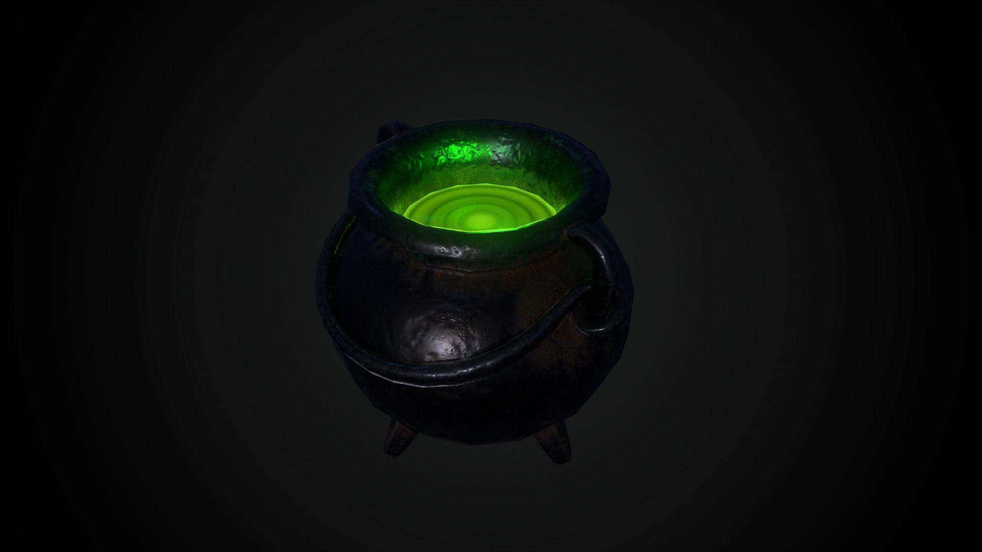 Cauldron, glowing green liquid, black background, Full HD Desktop Wallpaper