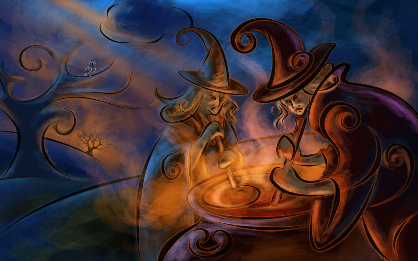 Cauldron, twilight sky, bare trees, HD Desktop Wallpaper
