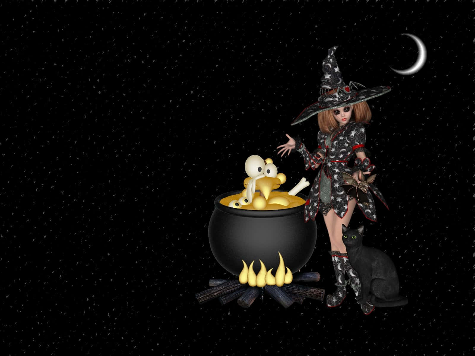 Cauldron, boiling potion, magical forest, HD Desktop Wallpaper