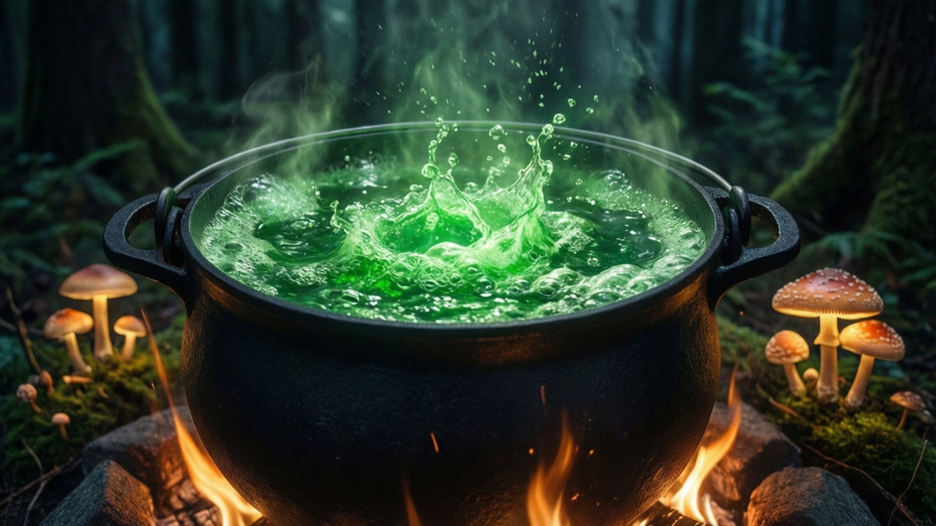 Forest Cauldron Night, cauldron, dark forest, Full HD Desktop Wallpaper