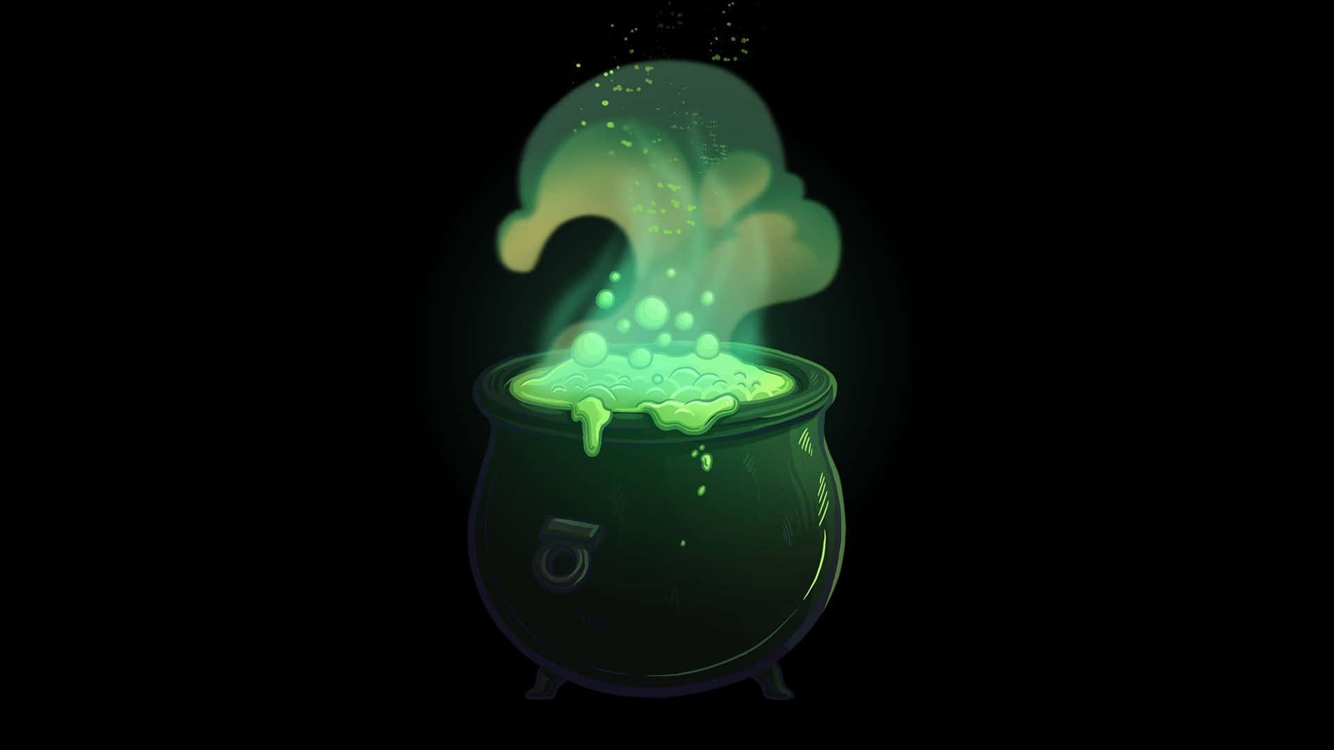 Cauldron, glowing green potion, bubbles and steams, Full HD Desktop Wallpaper