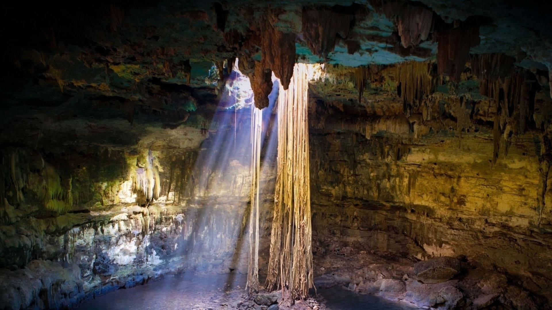 underground cave, cavern ceiling, stalactites, Full HD Desktop Wallpaper