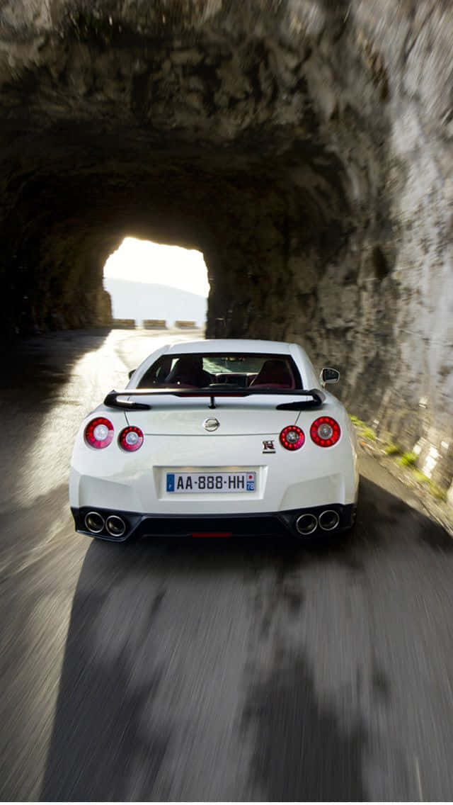 2011 Nissan R35 GTR, white, rocky tunnel, SD Phone Wallpaper