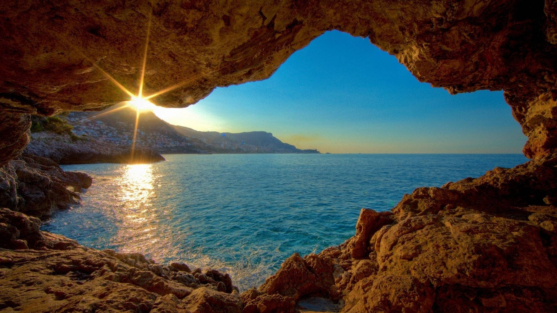 Cave, Sea, turquoise sea, Full HD Desktop Wallpaper