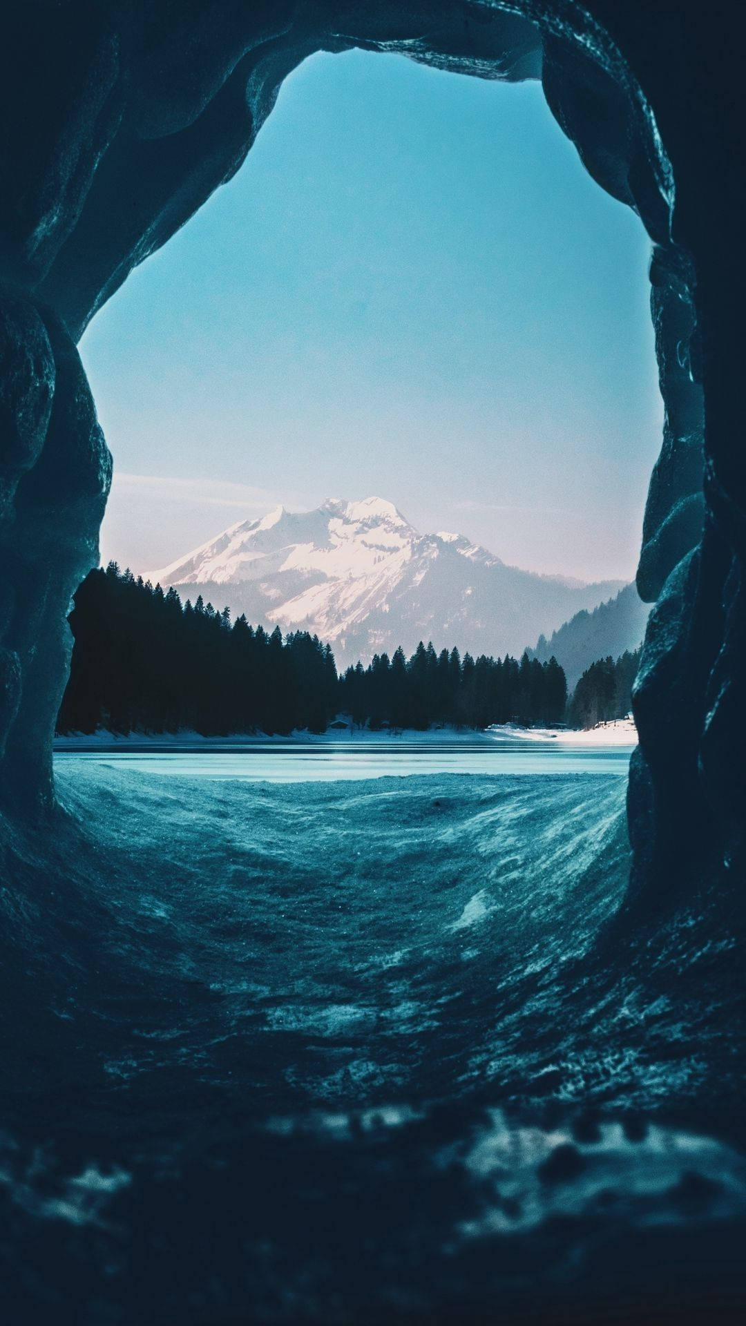 Blue Lake Cave, frozen lake, dark ice cave, Full HD Phone Wallpaper