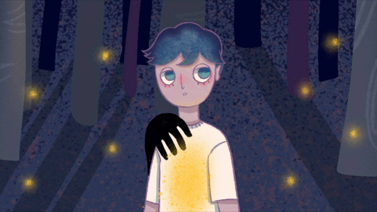 Cavetown, blue hair, glowing eyes, HD Desktop Wallpaper