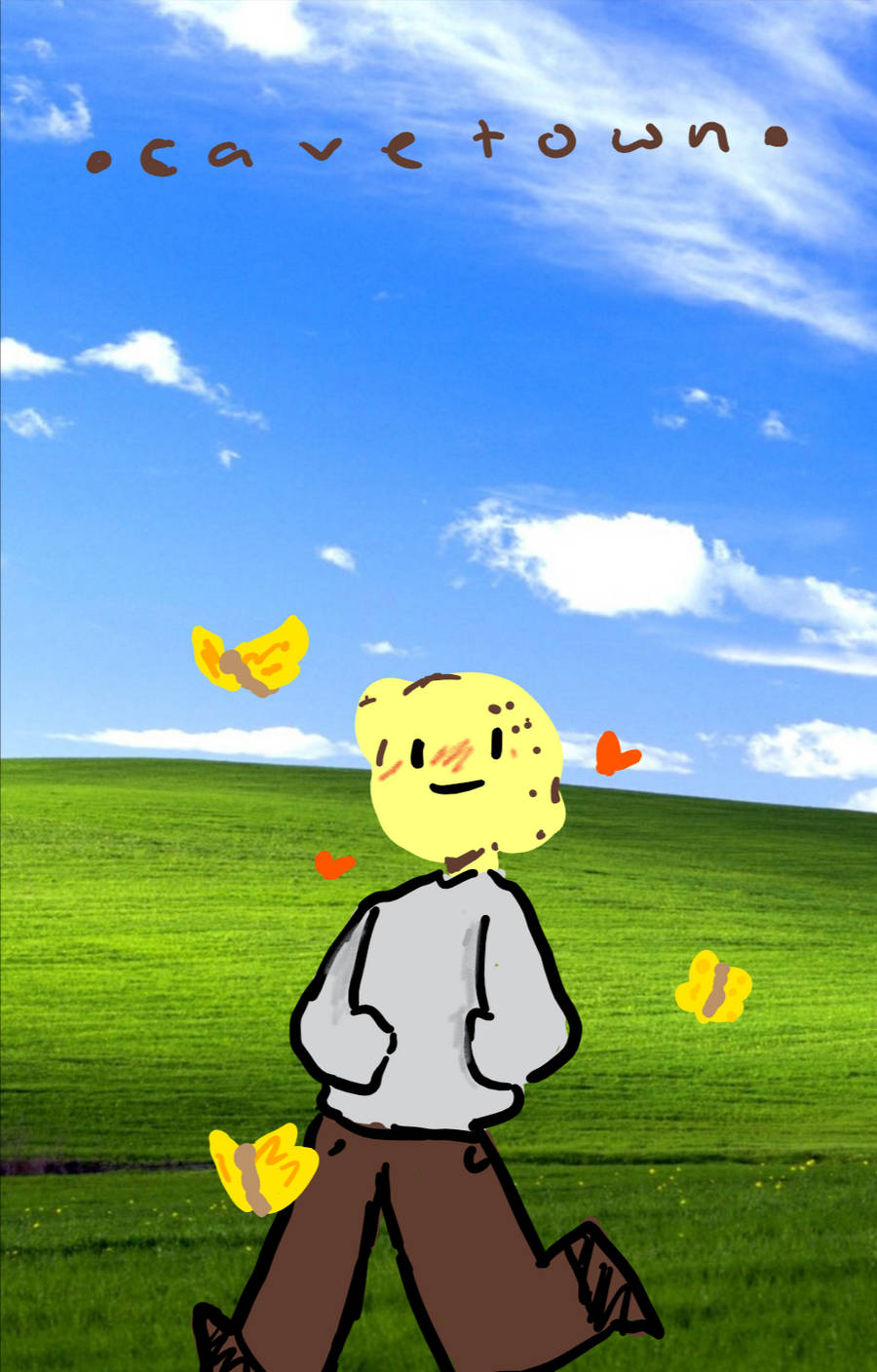 Cavetown, cheerful yellow cartoon character, vibrant green field, HD Phone Wallpaper
