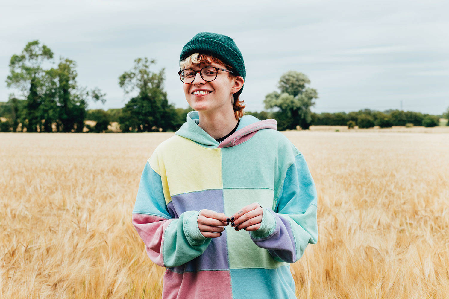 Cavetown, colorful patchwork hoodie, green beanie, HD Desktop Wallpaper