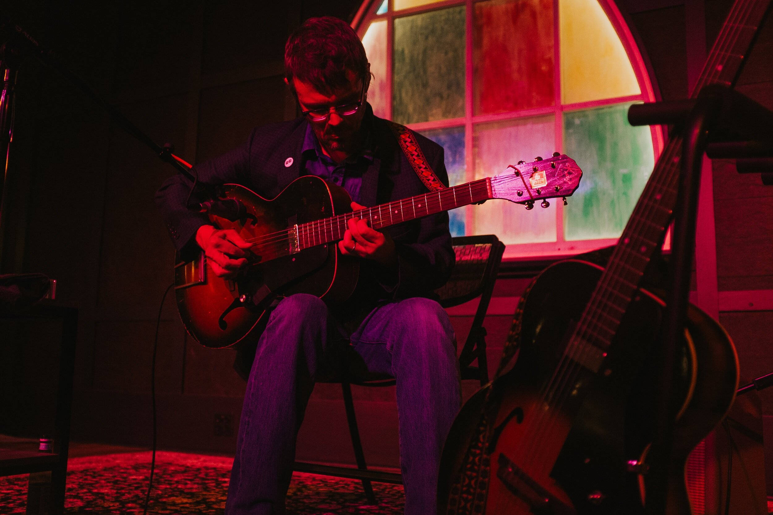 Cavetown, acoustic guitar, stained glass window, Full HD Desktop Wallpaper