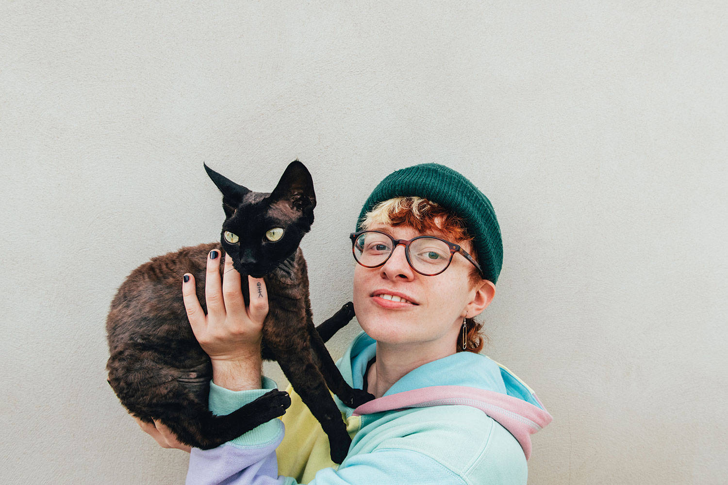 Cavetown, green beanie, black cat, HD Desktop Wallpaper