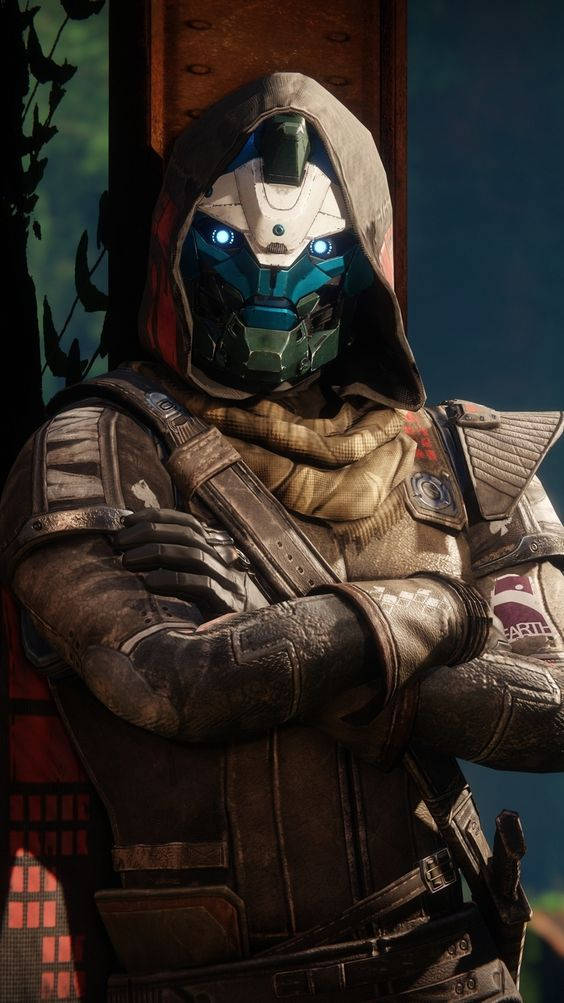 Cayde 6, glowing blue eyes, hooded armored figure, SD Phone Wallpaper