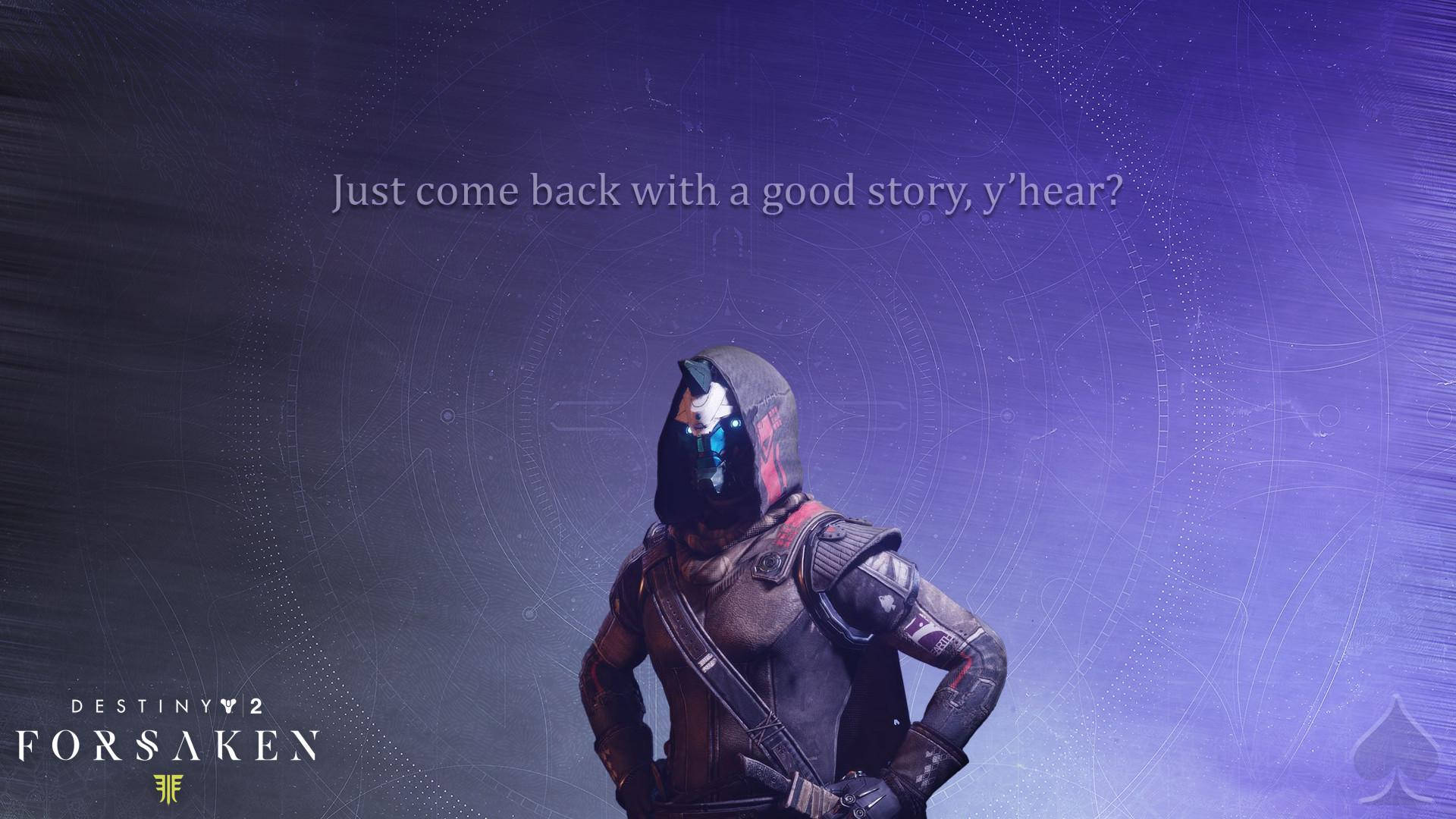 Cayde 6, purple cosmic background, glowing blue eyes, Full HD Desktop Wallpaper