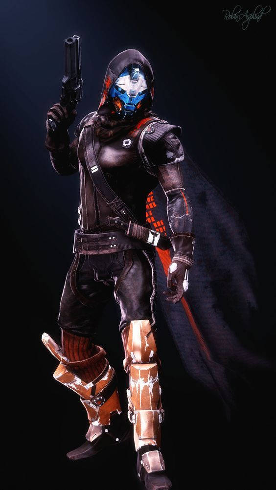 Cayde 6, black armor, glowing blue faceplate, SD Phone Wallpaper