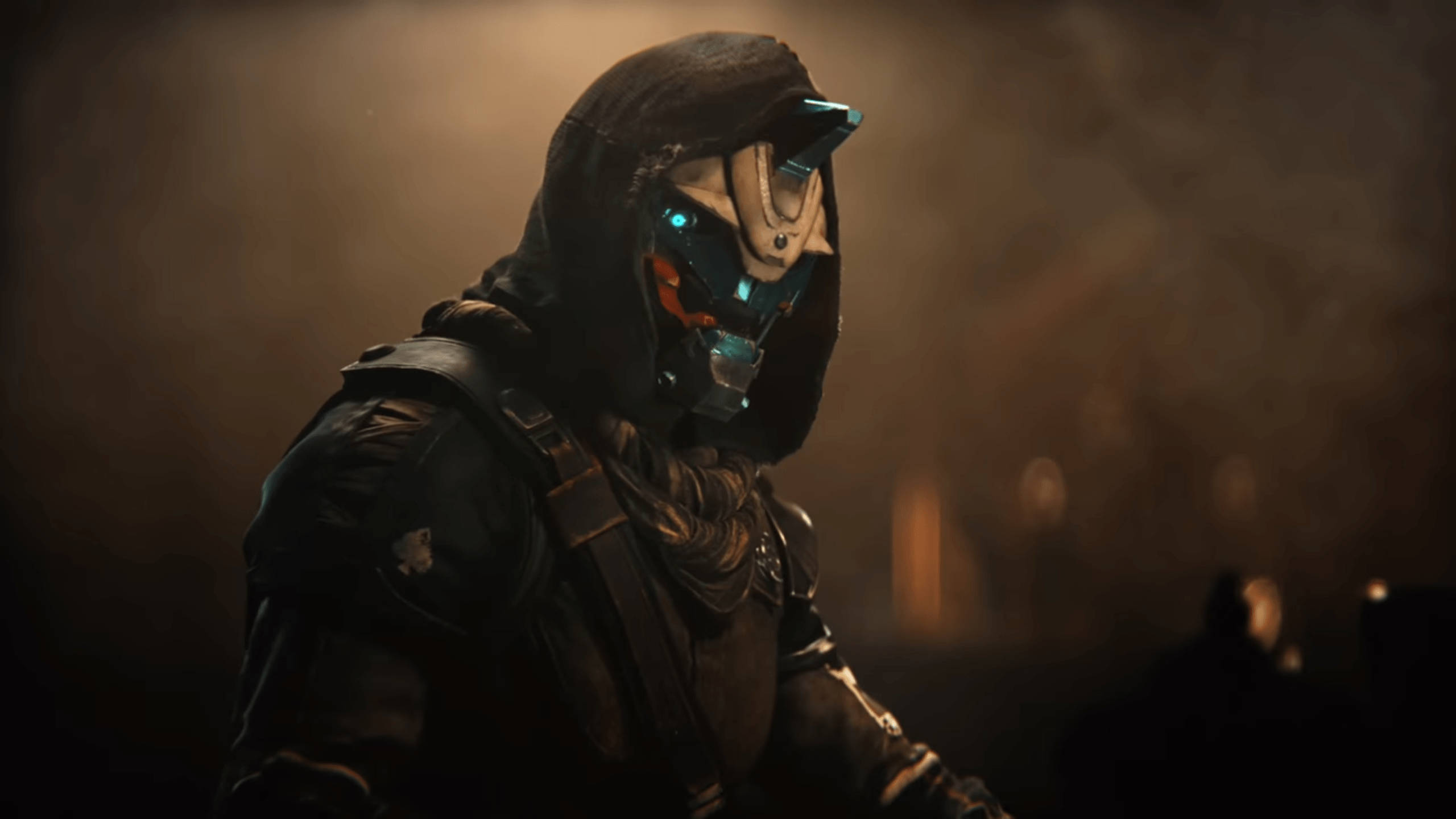 Cayde 6, space ship, glowing blue and orange visor, 2K Desktop Wallpaper