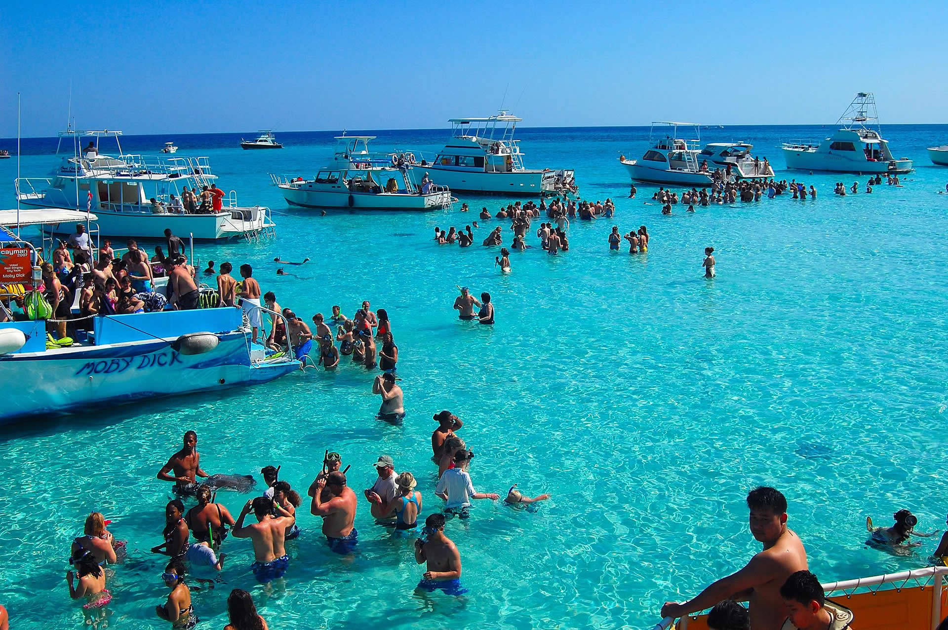 Cayman Island, turquoise waters, anchored boats, Full HD Desktop Wallpaper