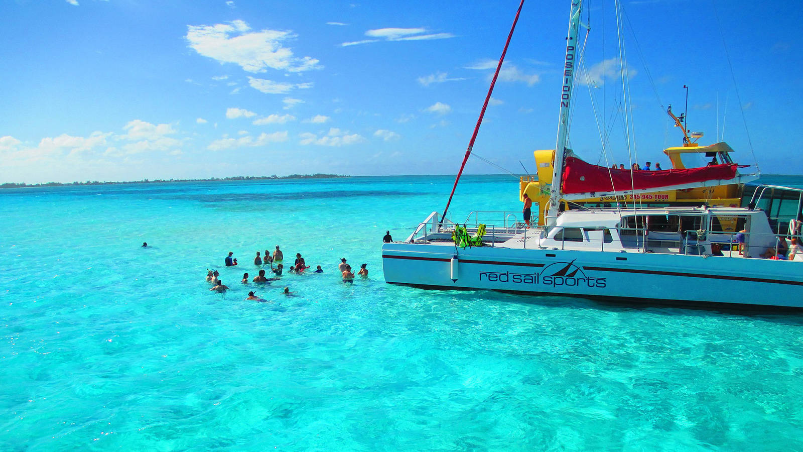 Cayman Island, catamaran, red sails, HD Desktop Wallpaper