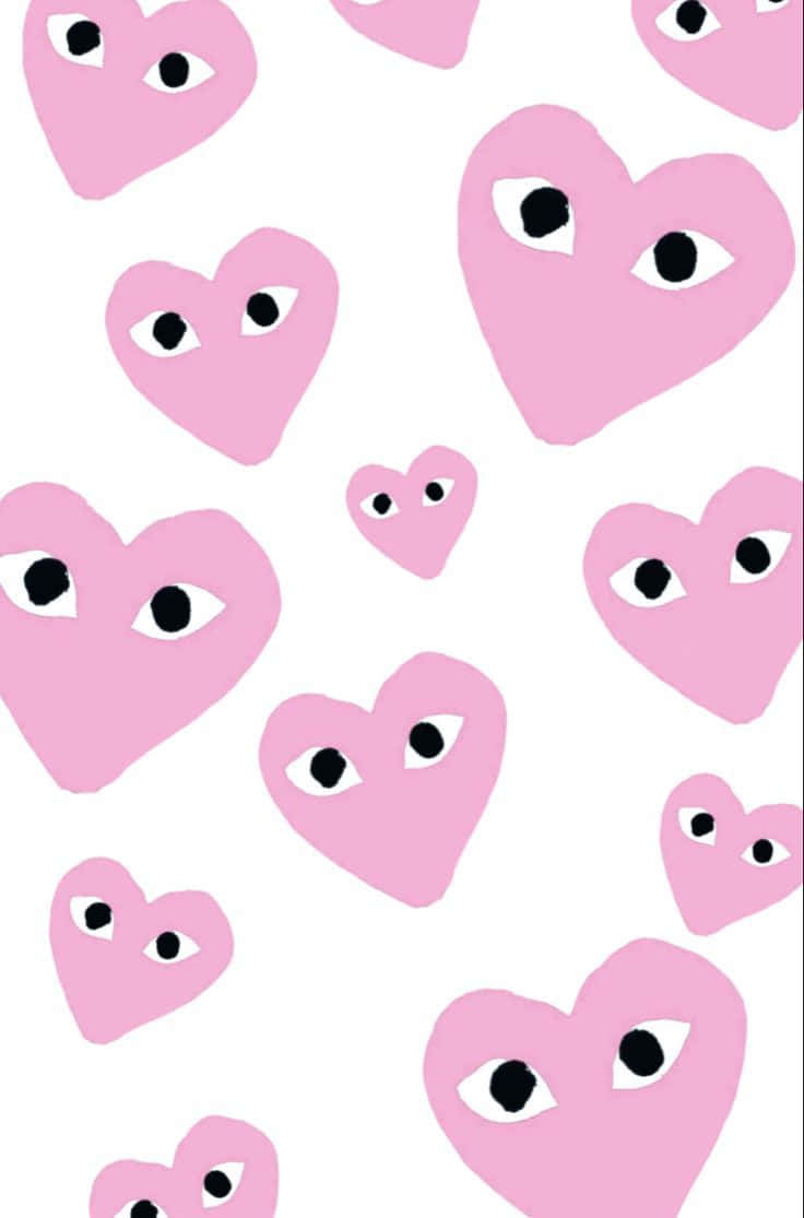 Cdg Play, pink hearts, cartoon eyes, SD Phone Wallpaper