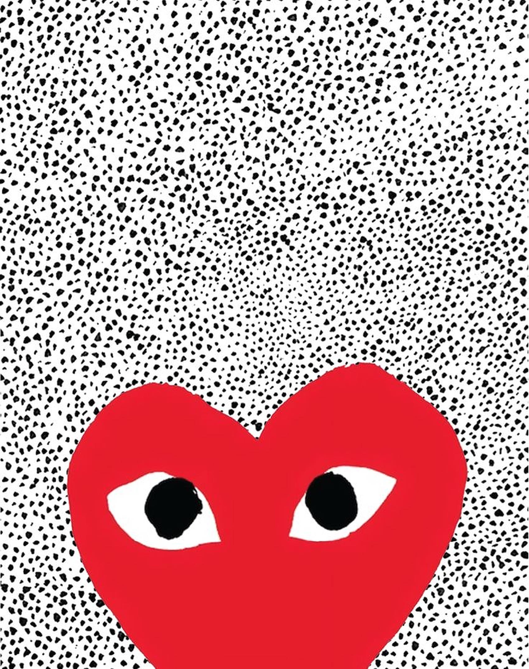 red heart, CDG, black and white speckled background, Full HD Phone Wallpaper