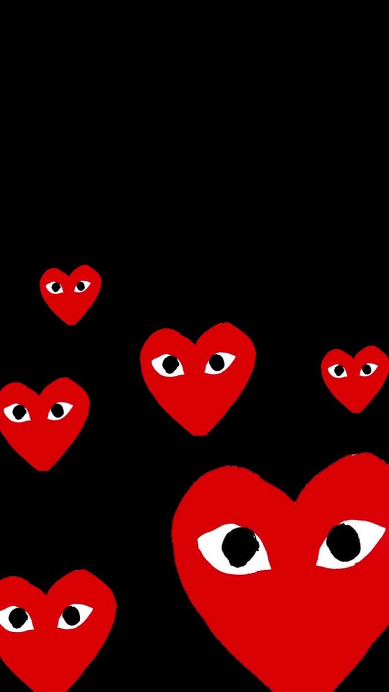 CDG, hearts pattern, red hearts, Full HD Phone Wallpaper