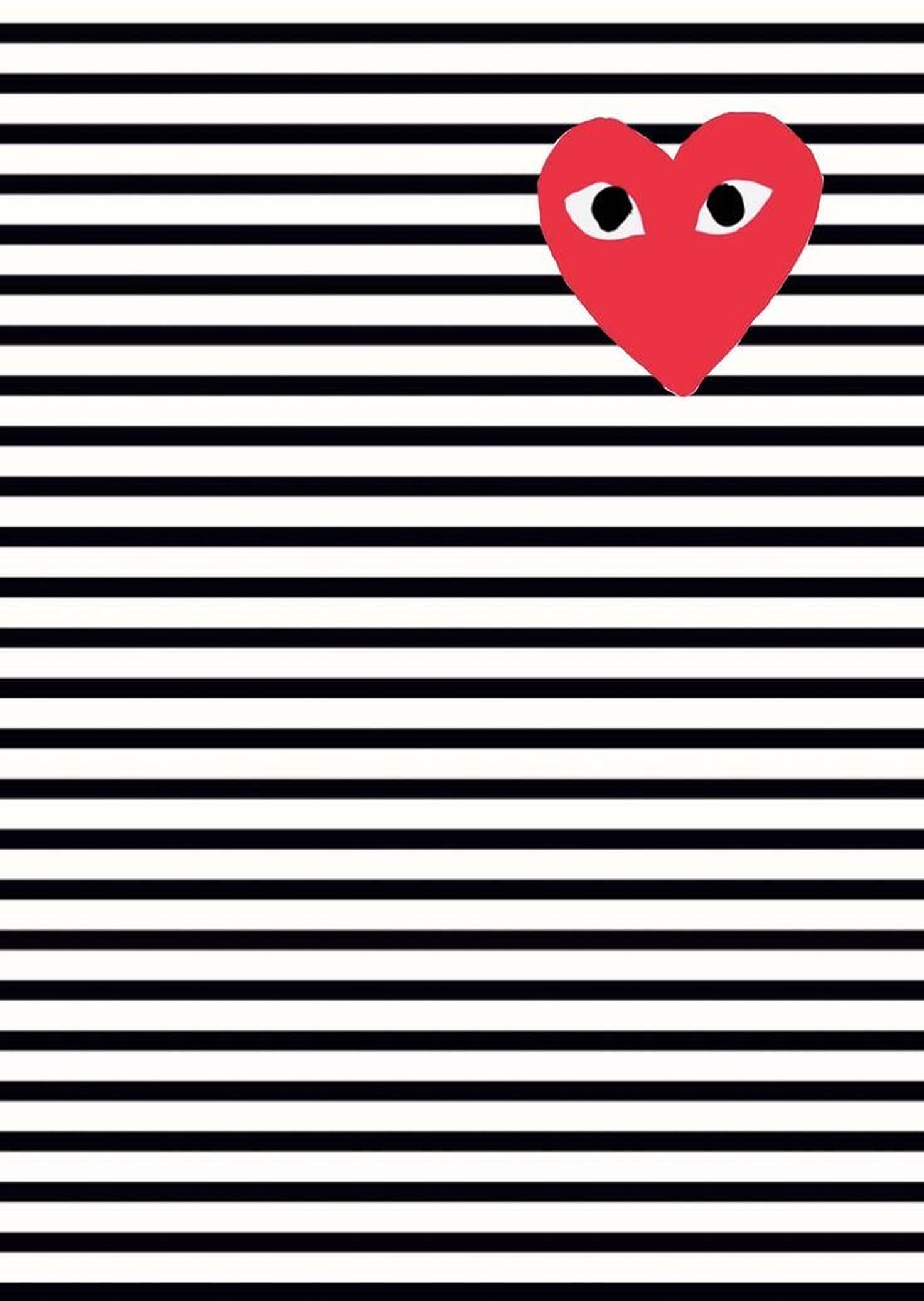 CDG, black and white horizontal stripes, bold red heart, Full HD Phone Wallpaper