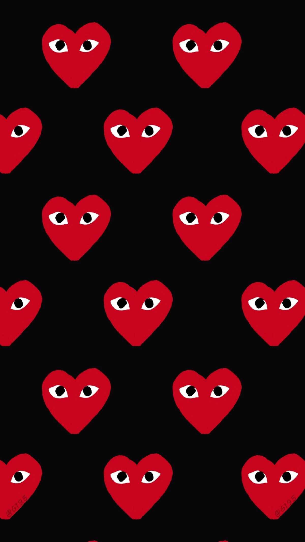 CDG, heart pattern, vibrant red hearts, Full HD Phone Wallpaper