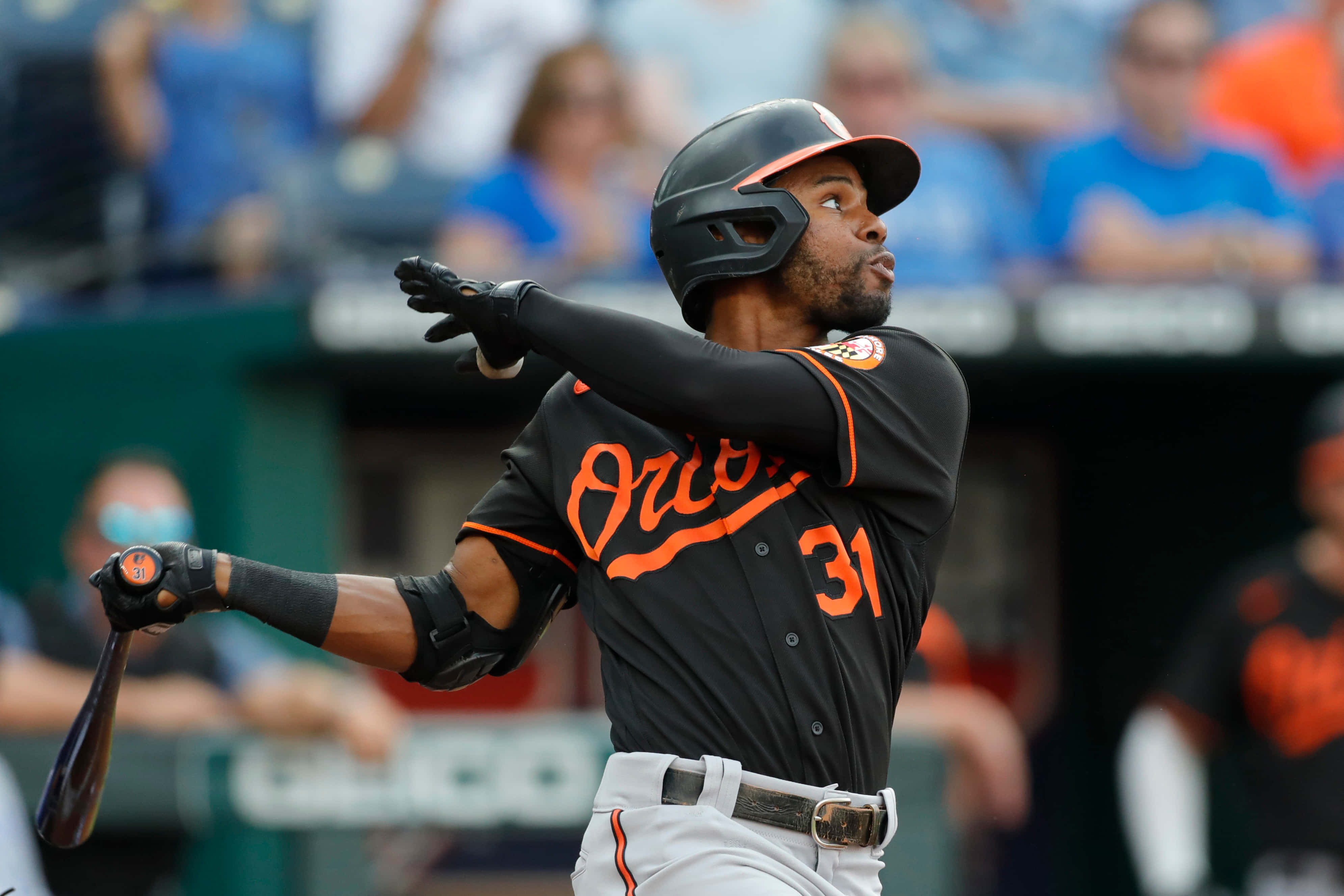 Cedric Mullins, black and orange uniform, baseball diamond, 4K Desktop Wallpaper