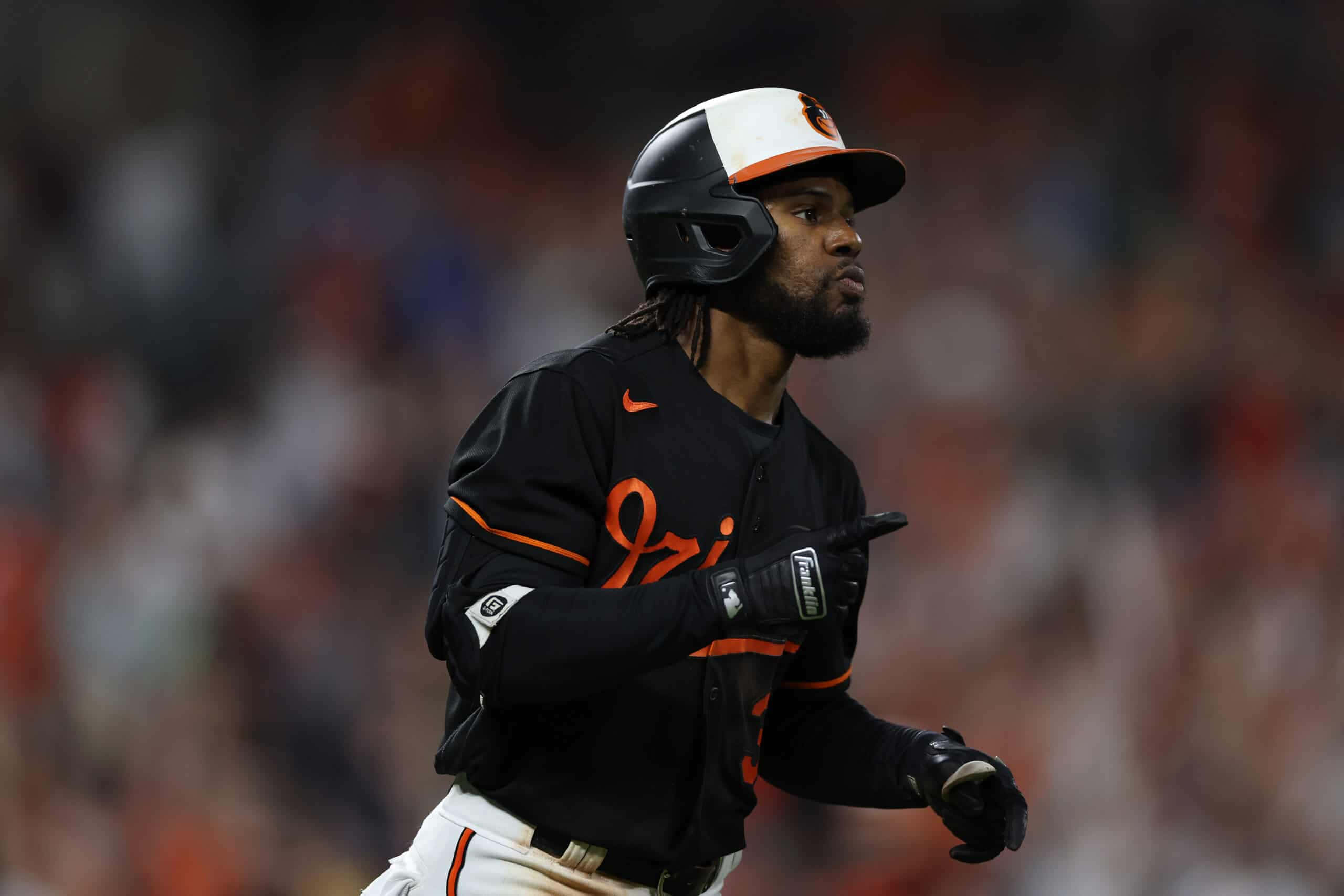 Cedric Mullins, black and orange uniform, night game, 2K Desktop Wallpaper