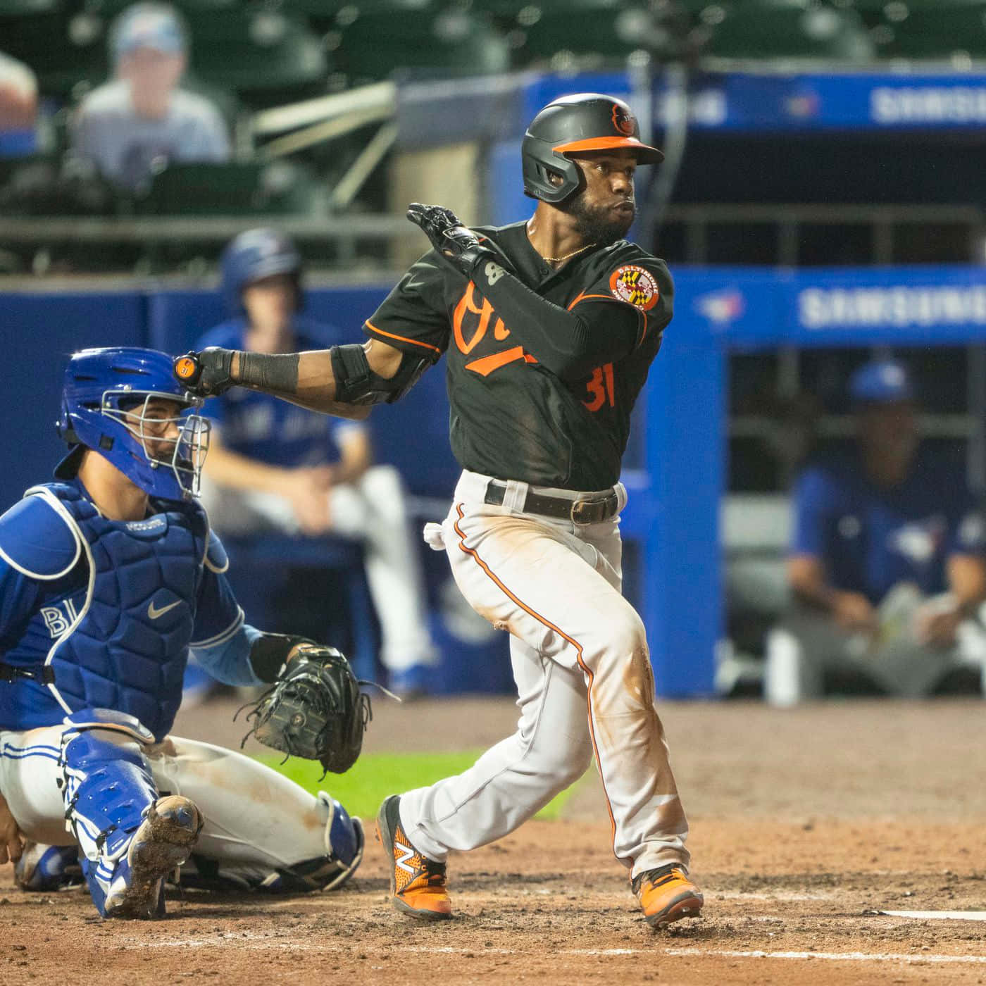 Cedric Mullins, black and orange, blue, HD Desktop Wallpaper