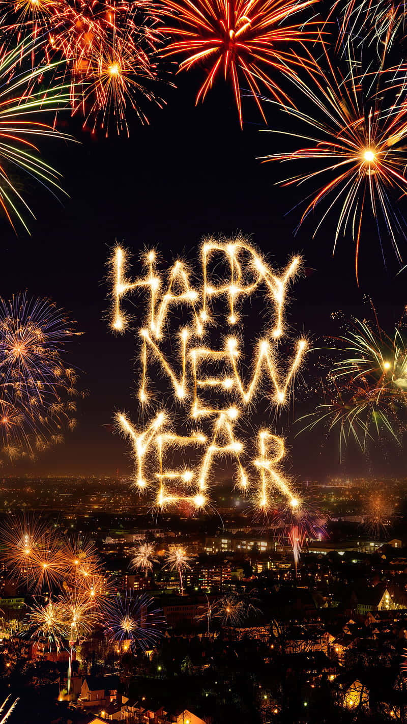HAPPY NEW YEAR, fireworks, cityscape, HD Phone Wallpaper