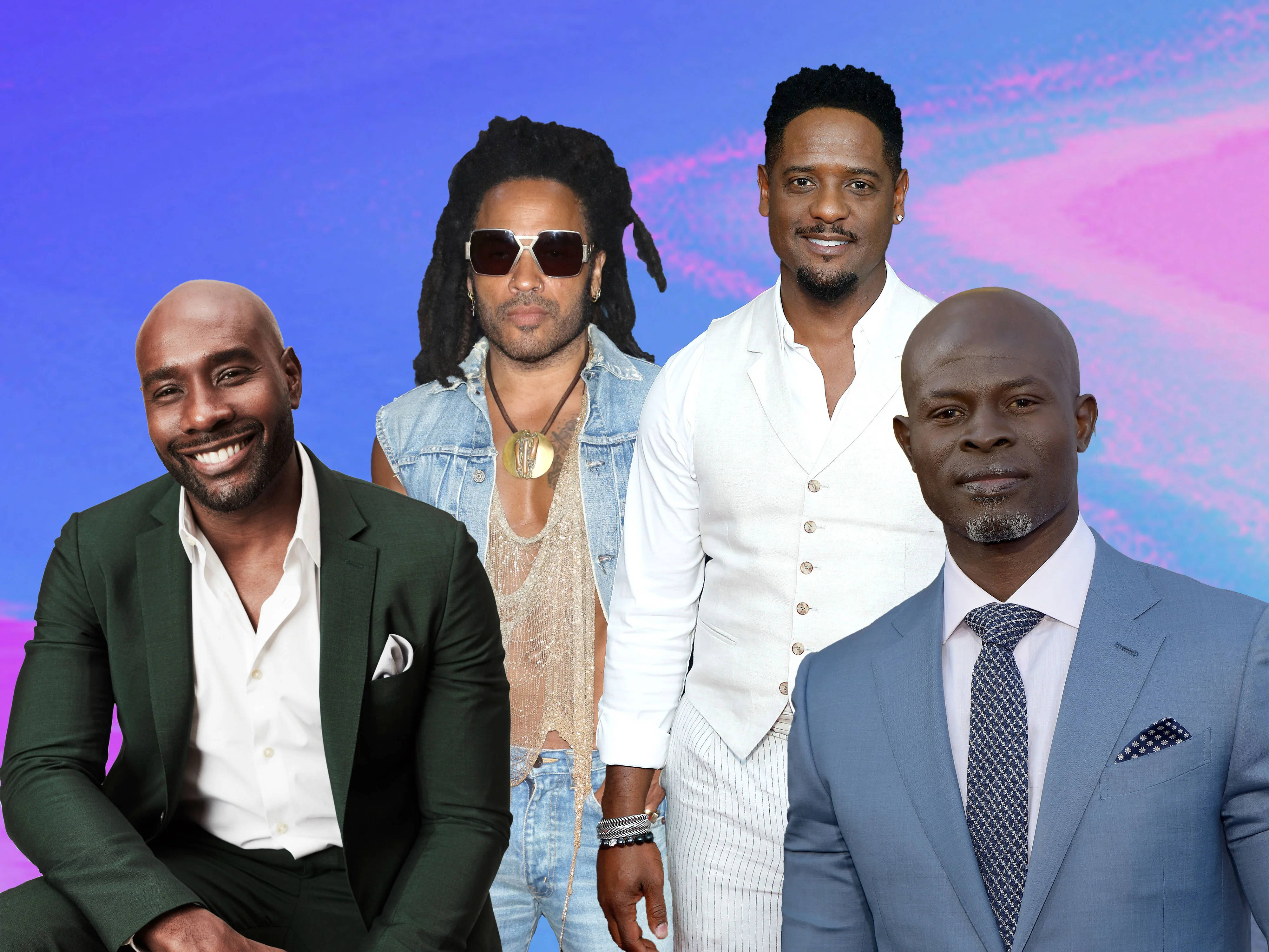 handsome black man, vibrant purple and pink gradient background, stylish Black men, 4K Desktop Wallpaper