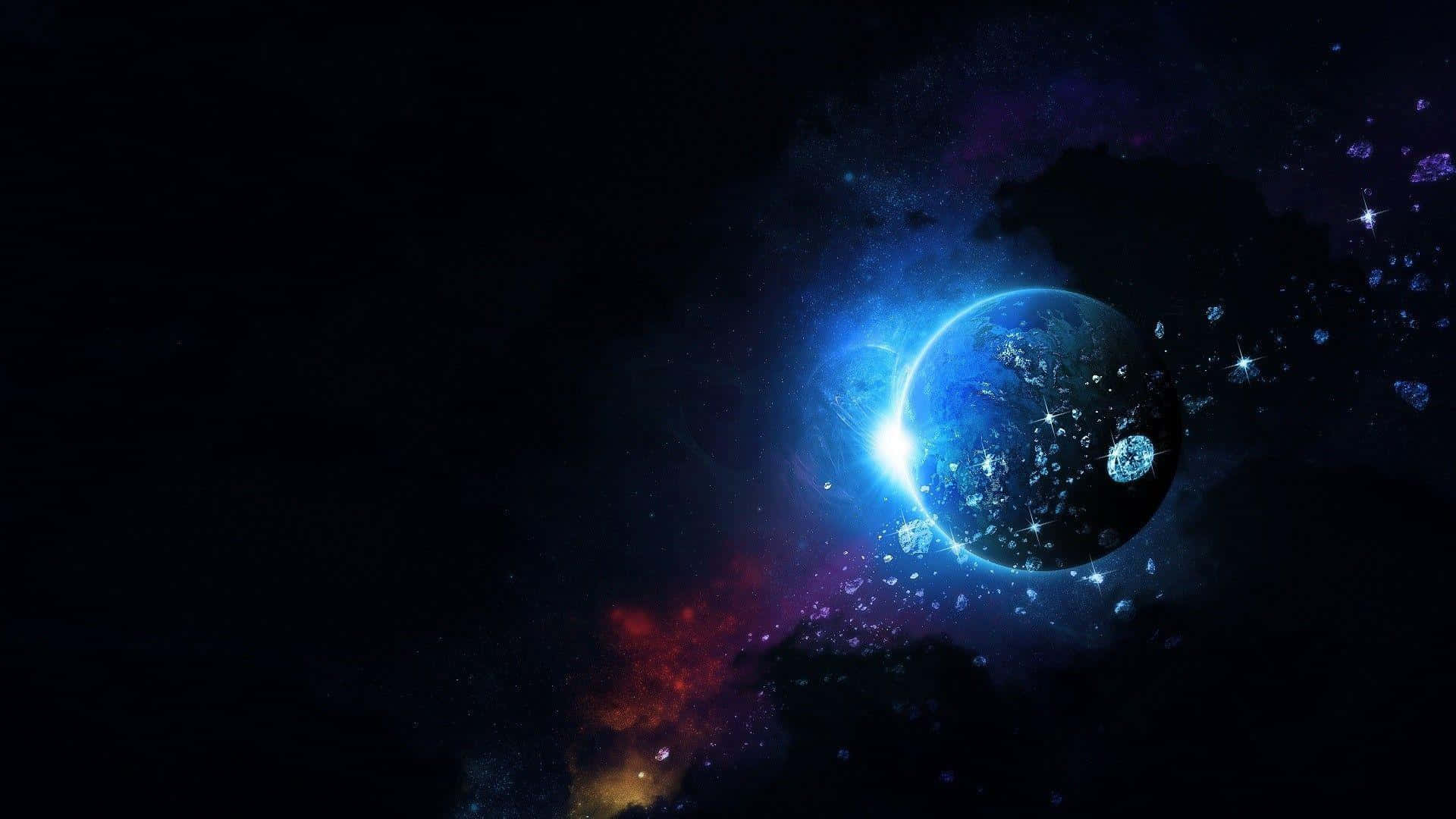 Celestial Stargazing, starry night sky, glowing blue planet, Full HD Desktop Wallpaper