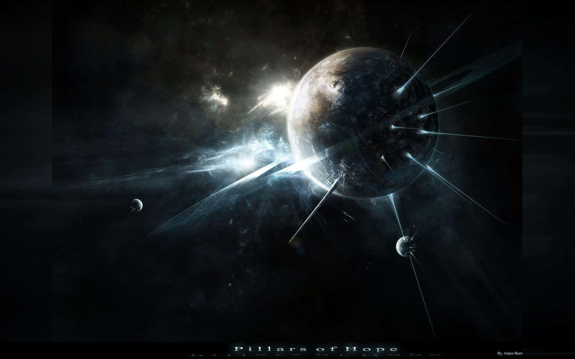 Infinite Wonders of the Cosmos, glowing planet, radiant beams, Full HD Desktop Wallpaper