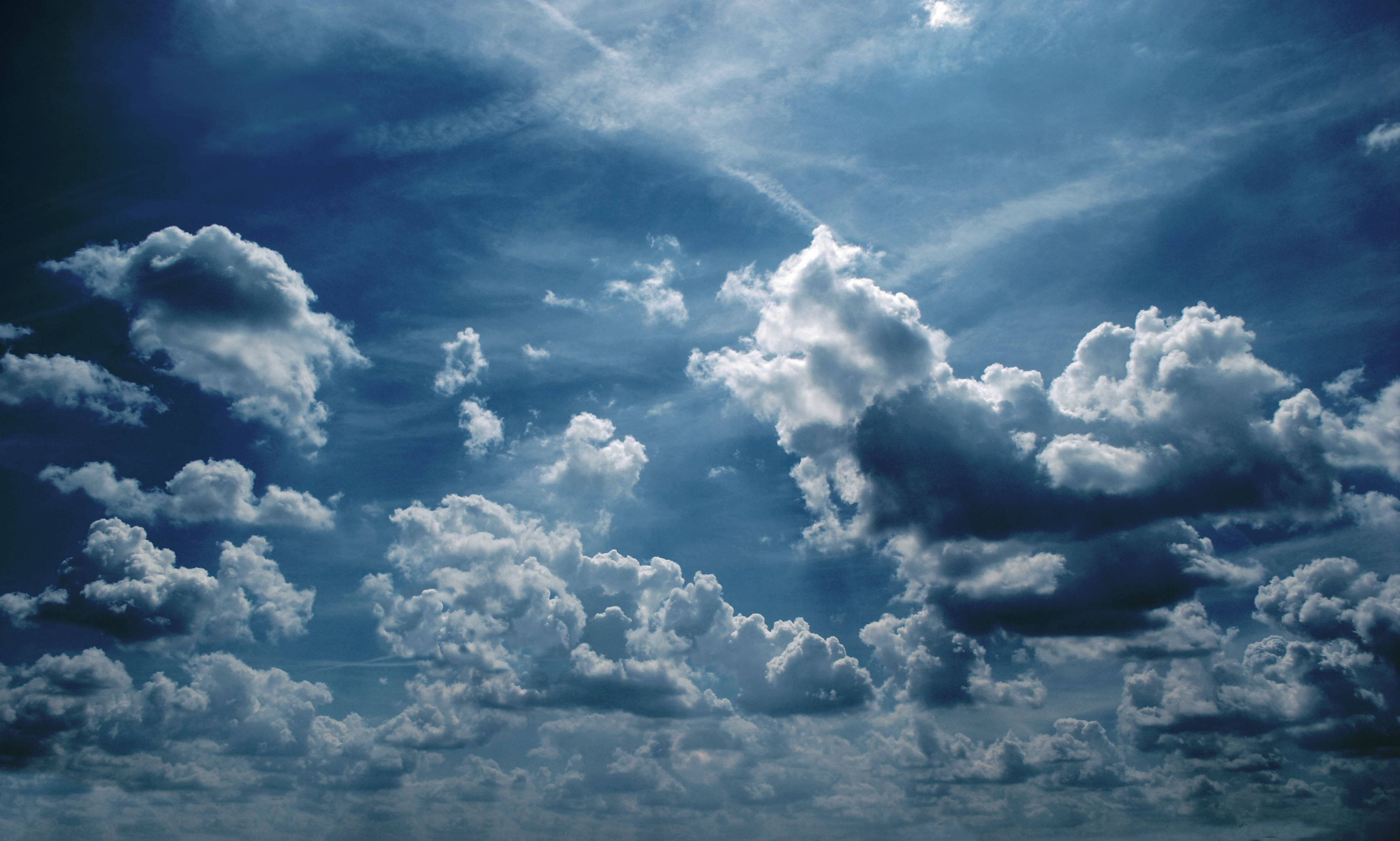 sky, blue sky, fluffy white clouds, 4K Desktop Wallpaper