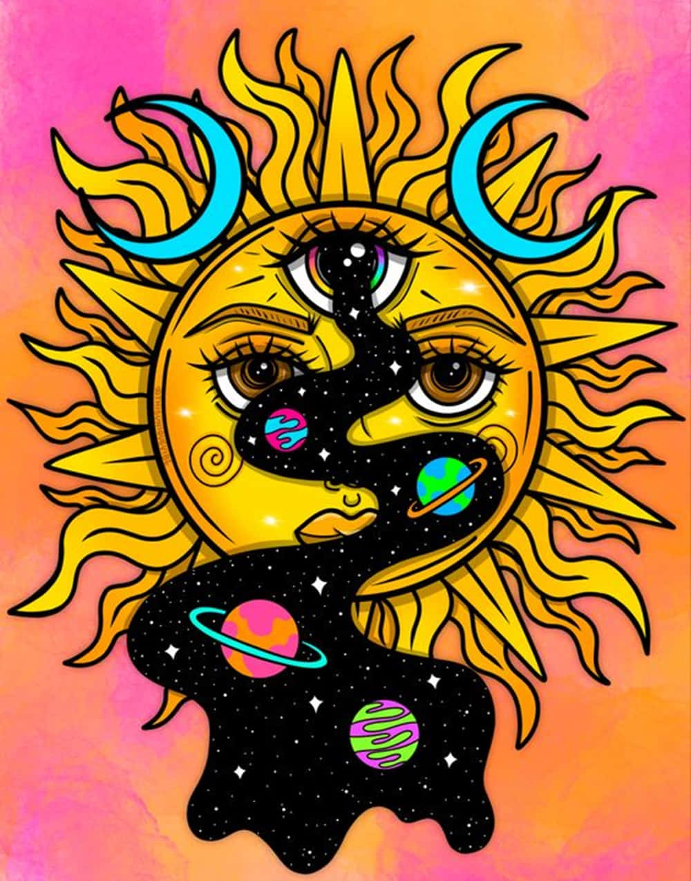 Sun and Moon Aesthetic, cosmic eyes, black space, SD Phone Wallpaper