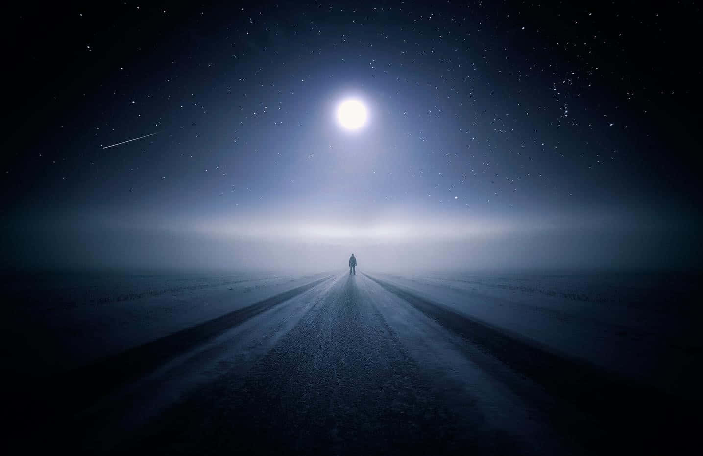 starry night sky, shooting star, bright moon, HD Desktop Wallpaper