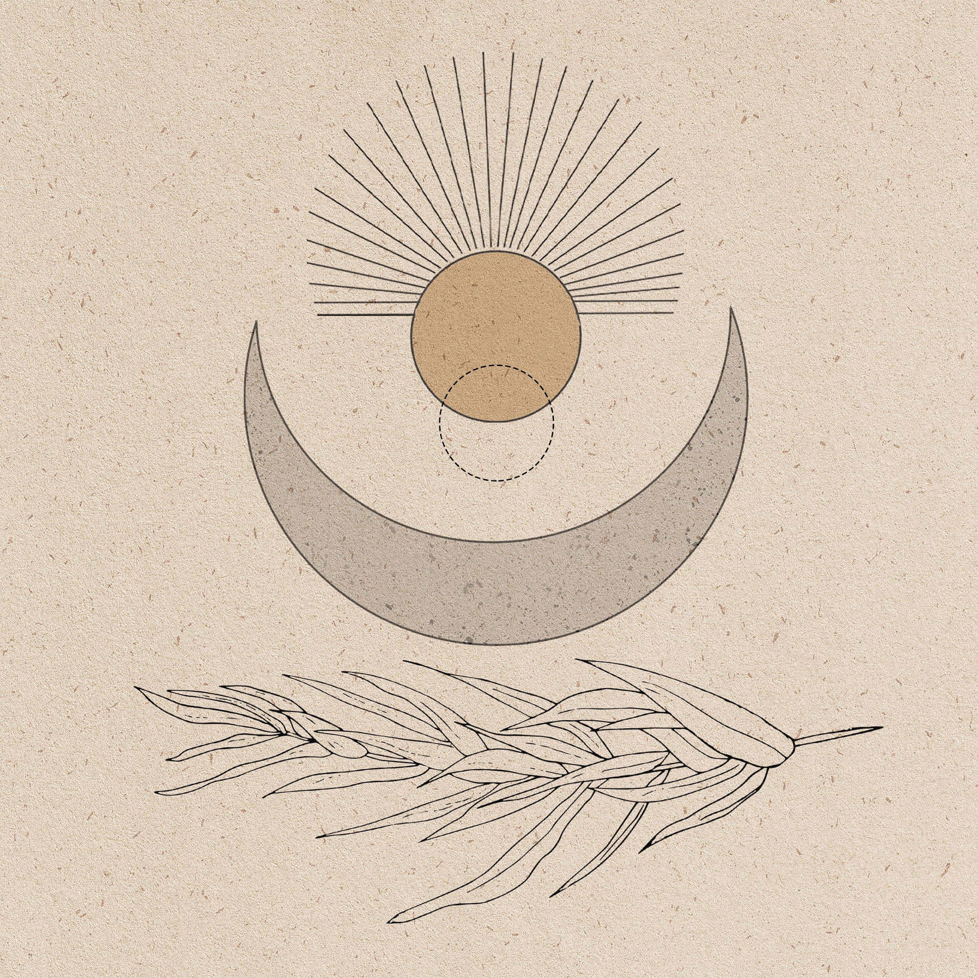 minimalist line drawing, sun, crescent moon, Full HD Desktop Wallpaper